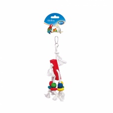 DUVO+ Игрушка для птиц "Подвеска хлопковая с деревянными брусочками", разноцветная, 23см